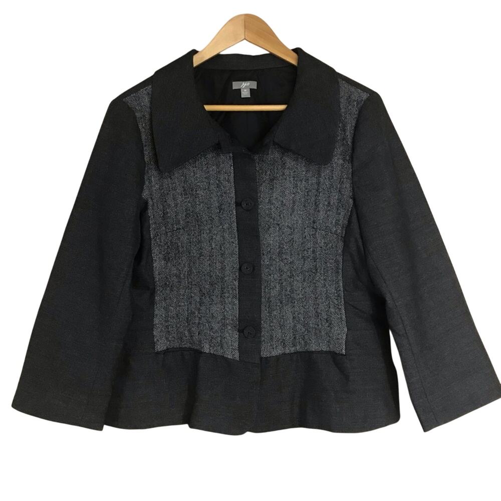 J. Jill two tone grey blazer jacket 3/4 sleeves WOMENS SIZE MEDIUM academia wool